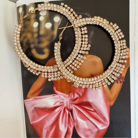 Rhinestone Hoop Earrings - Picture 2 of 5